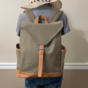 NWOT DSW Olive Green Canvas Backpack w/ Faux Leather Tan Accents